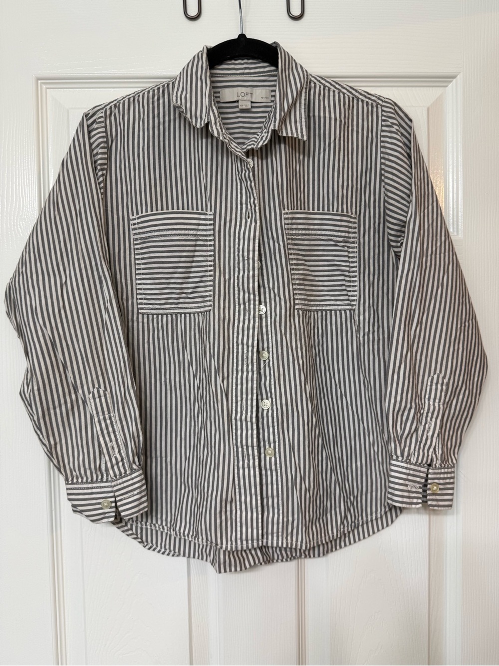 LOFT Black and White Vertical Stripe Button-Down Shirt